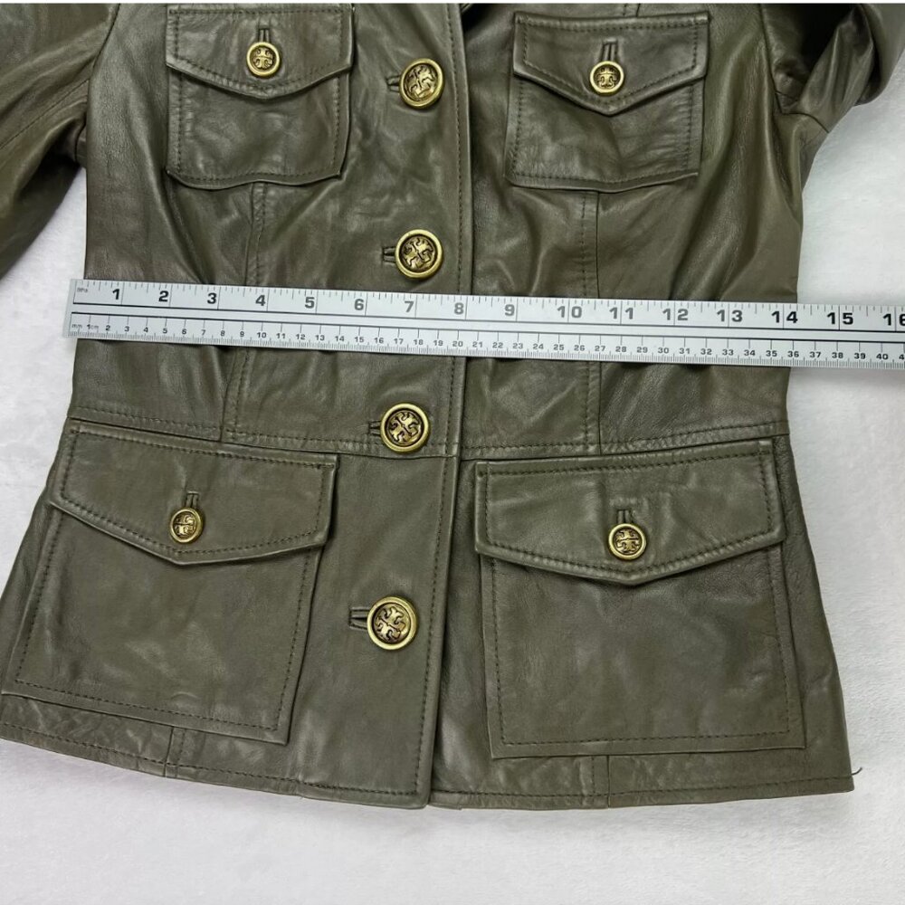 Tory Burch Sergeant Pepper Olive Green BUTTER SOFT Leather Military Jacket - Picture 13 of 16